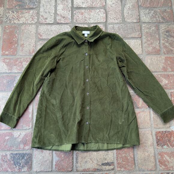 J.Jill Corduroy Green Button Up Blouse Fall Long Sleeve Autumn Collared - Picture 1 of 8